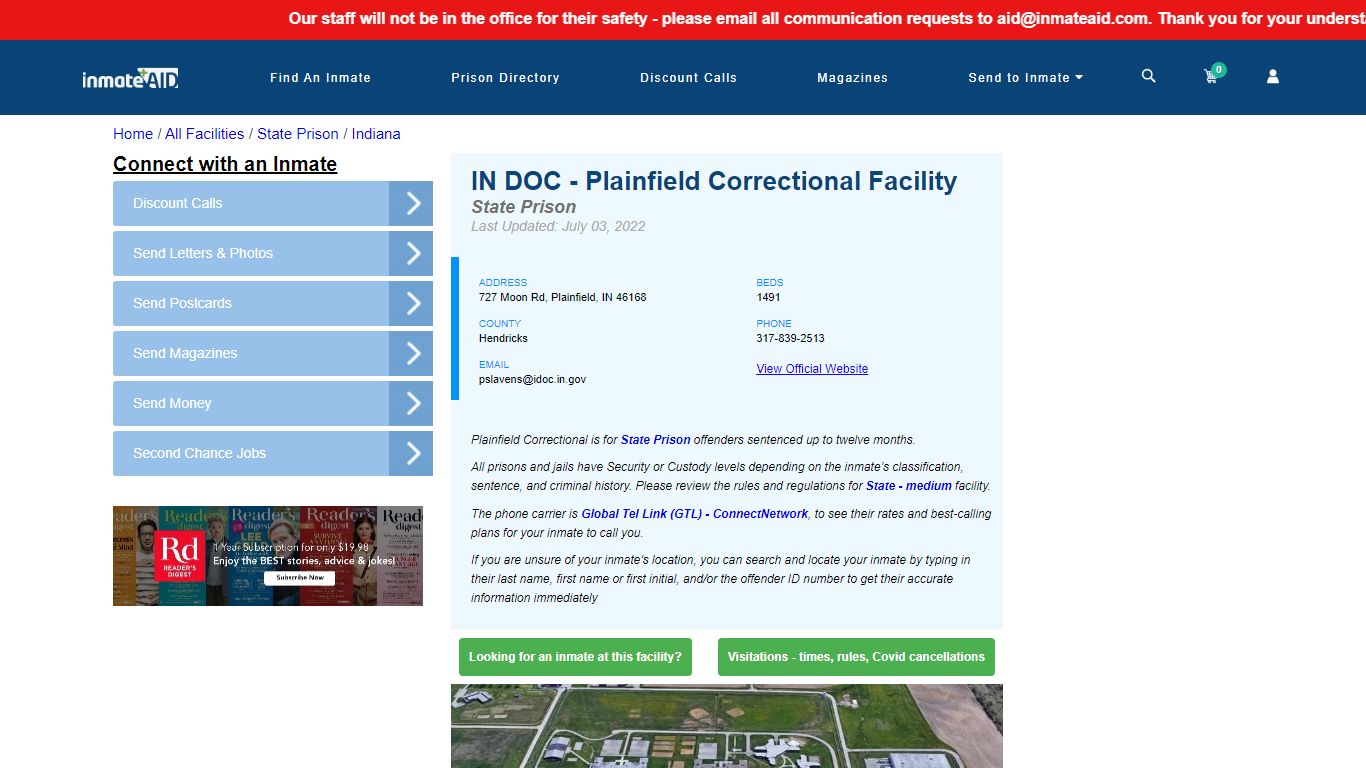 IN DOC - Plainfield Correctional Facility & Inmate Search ...