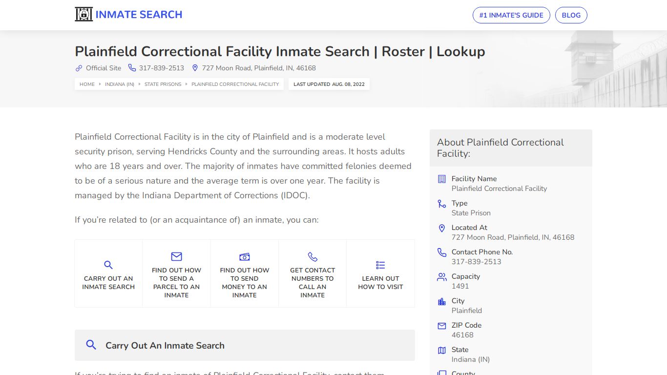 Plainfield Correctional Facility Inmate Search | Roster ...