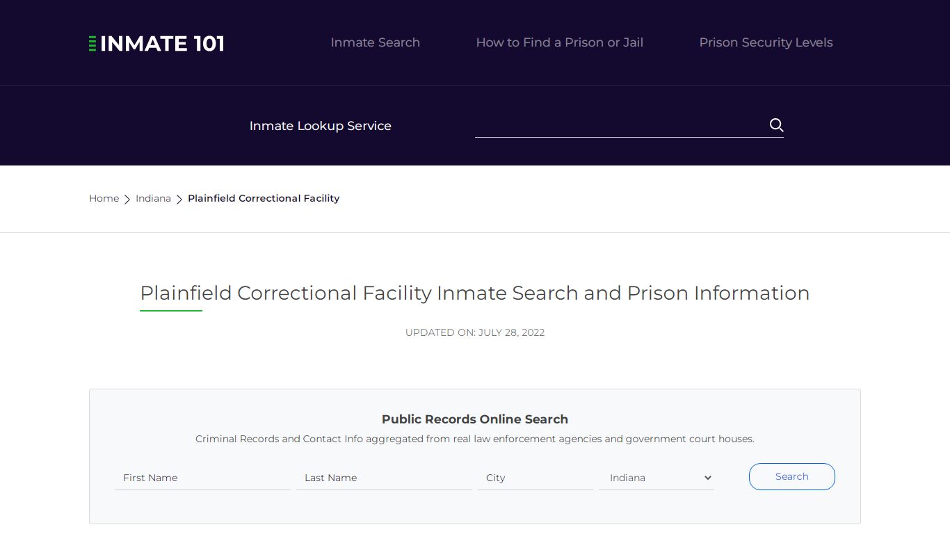 Plainfield Correctional Facility Inmate Search, Visitation ...