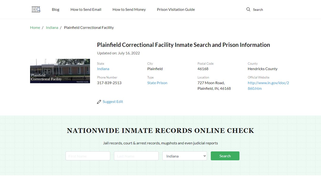 Plainfield Correctional Facility Inmate Search, Visitation ...