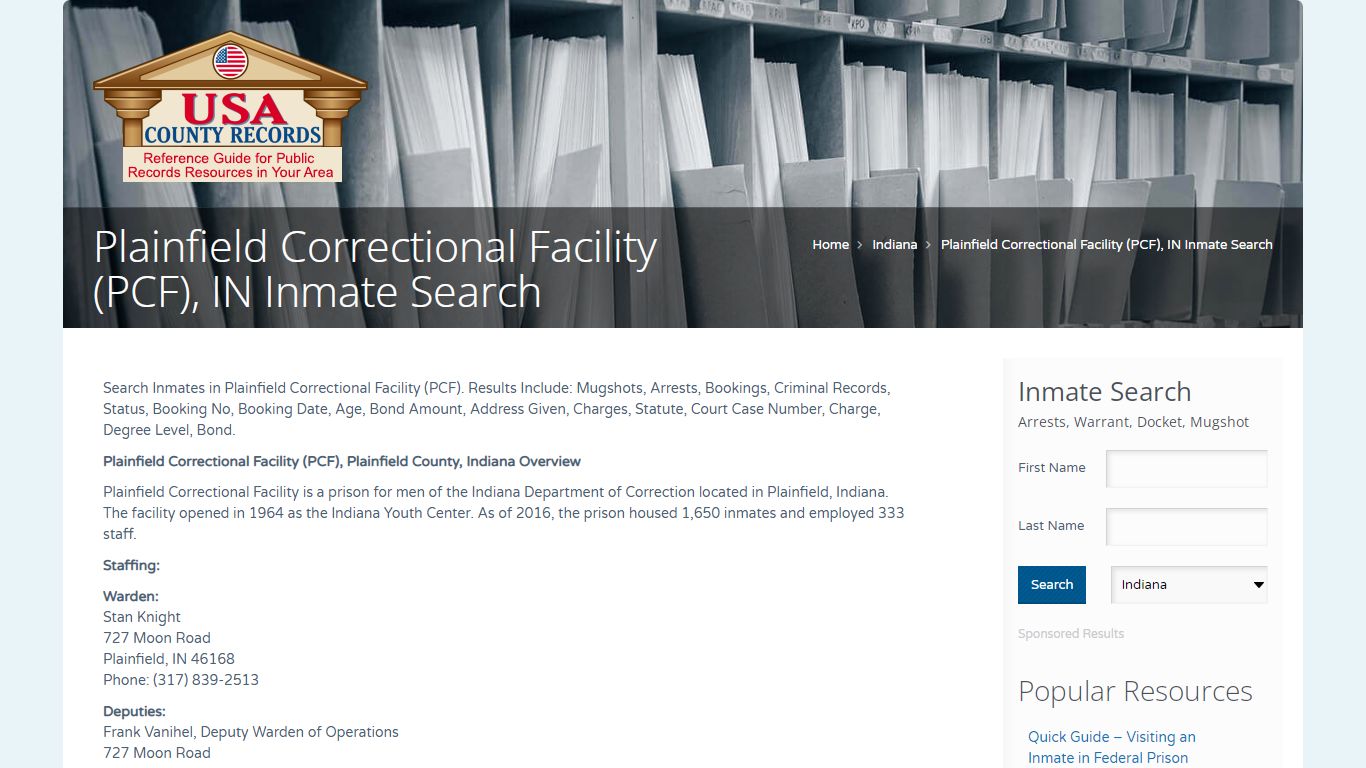 Plainfield Correctional Facility (PCF), IN Inmate Search ...